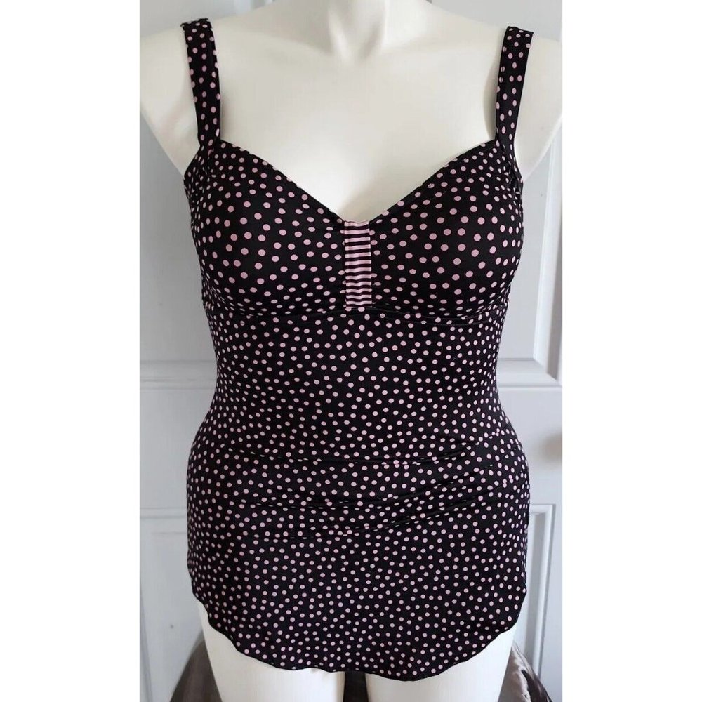 Maxine Of Hollywood Women's Sleeveless Swim‎ Dress Black/Pink Polka Dot Size 10
